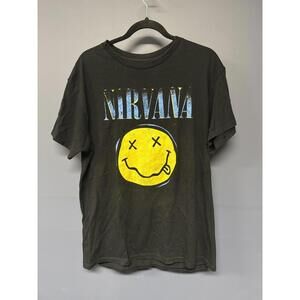 Nirvana Smiley Face Logo Black Graphic T-Shirt Size L